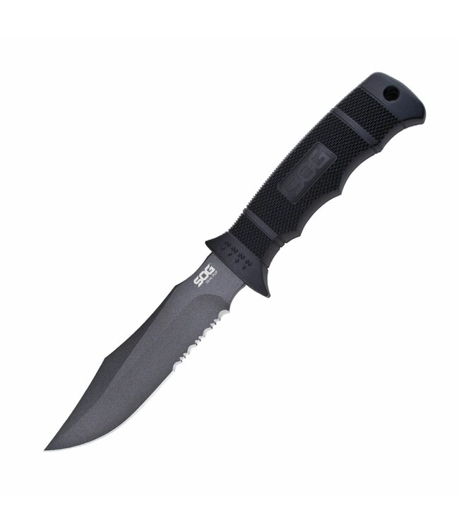 SEAL Pup Fixed Partially Serrated 4.75in Black w/Sheath