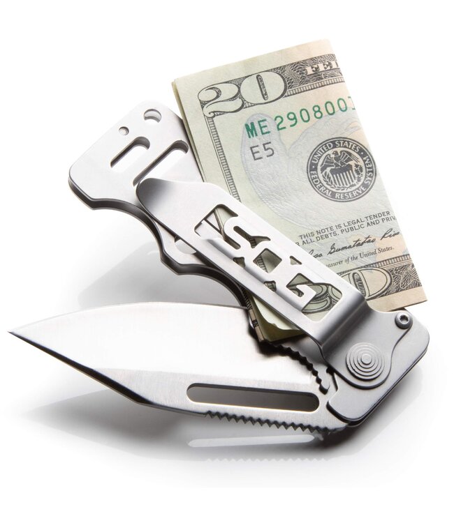 Cash Card Folding Knife w/Money Clip  2.75in Satin
