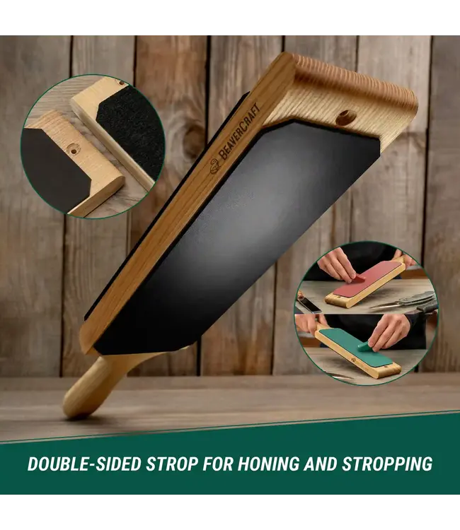 Beavercraft Dual Sided Leather Paddle Strop and Polishing Compound