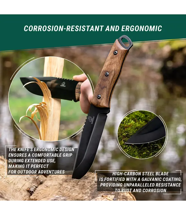 Beavercraft Big Bear Dusk Bushcraft Knife Carbon Steel Walnut Handle w/ Leather Sheath