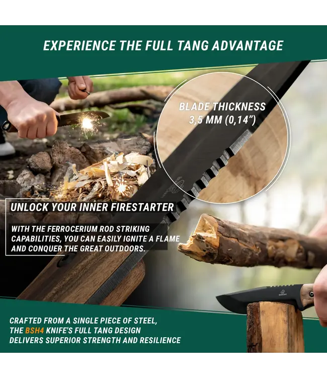 Beavercraft Big Bear Dusk Bushcraft Knife Carbon Steel Walnut Handle w/ Leather Sheath