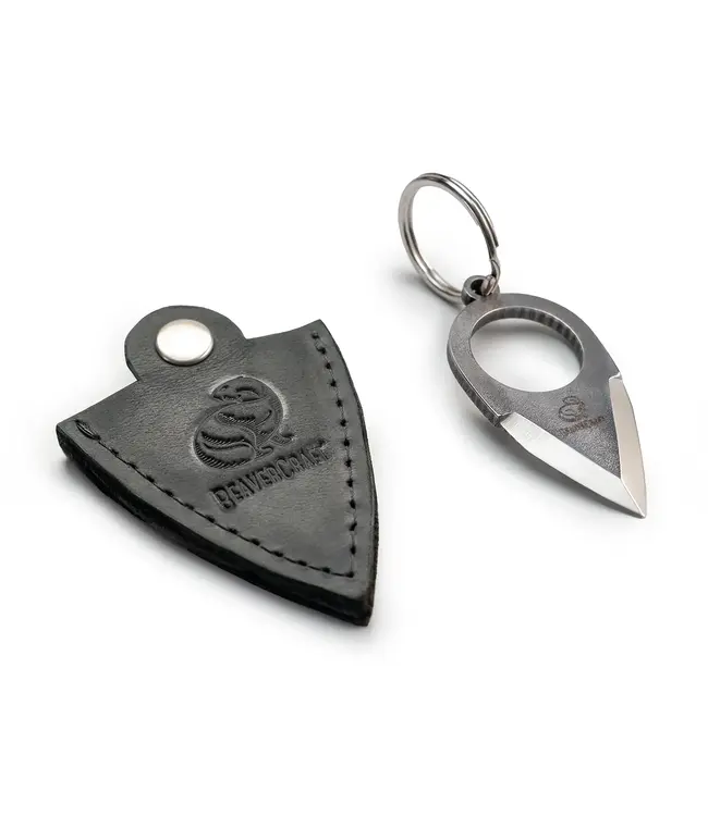 Beavercraft Small Keychain Knife w/Finger Ring and Leather Sheath