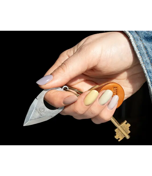 Beavercraft Small Keychain Knife w/Finger Ring and Leather Sheath