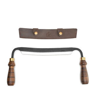 Beavercraft Hand Forged Drawknife w/Leather Sheath 15in  Walnut Handle