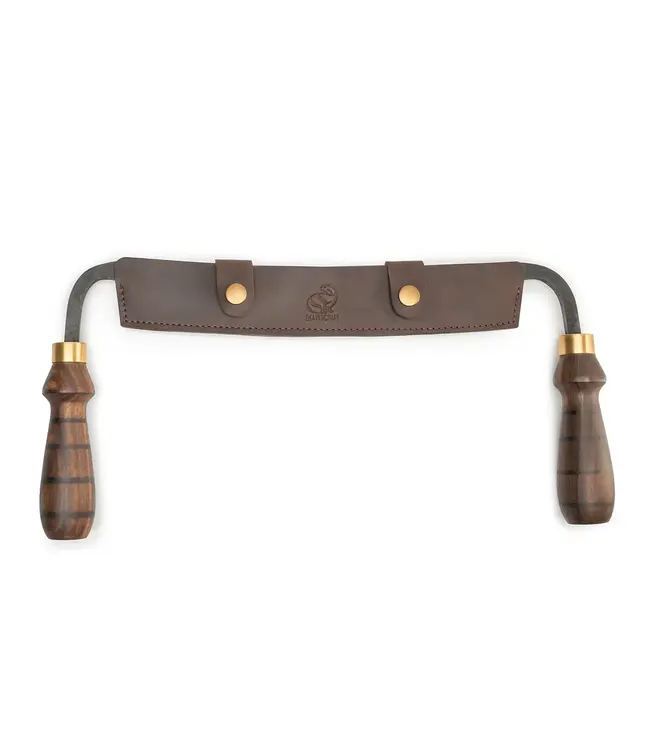 Beavercraft Hand Forged Drawknife w/Leather Sheath 15in  Walnut Handle