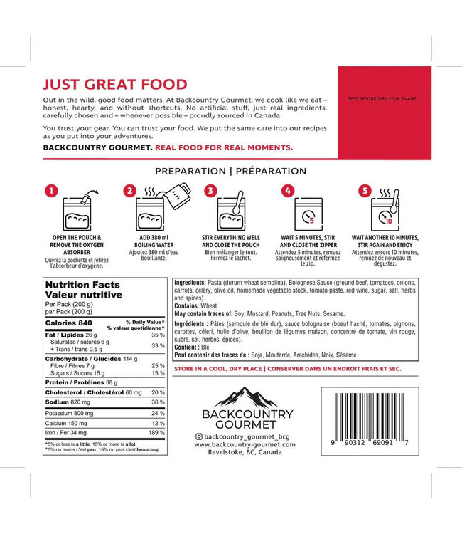 Backcountry Gourmet Backcountry Gourmet Pasta Bolognese