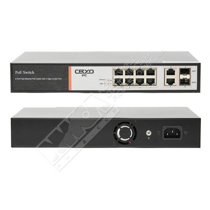 Cryo-PC Cryo-PC PMG08 8+2 PoE Managed Switch, 8 100Mbps PoE port, 2 Gigabit combo, 150W Internal Power, af/at Standard