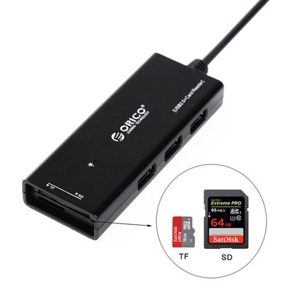 ORICO ORICO H3TS-U3 3-Port Bus-Powered USB 3.0 Hub with Built-In TF & SD Card Reader