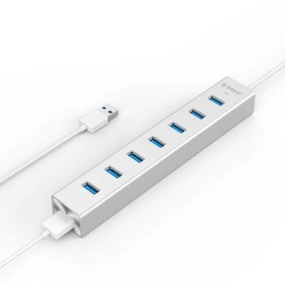 ORICO Orico H7013-U3 Super Speed ABS USB 3.0 7 Ports Splitter HUB for Computer Laptop PC with 5V2A Power Adapter and 2ft USB Cable