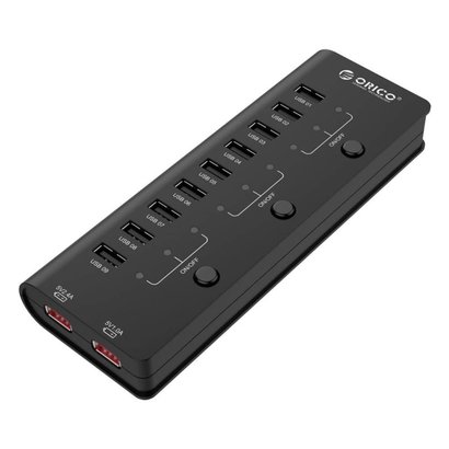 ORICO ORICO HF9US-2P-BK 9 Port USB Hubs & 2 Charging Port with Power Switch and Premium 12V 2.5A Power Adapter, Black