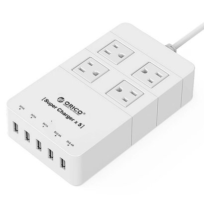 ORICO ORICO Family Size 4 Outlet 1700 joule Surge Protector Power Strip with 5 USB Charging Ports 40 Watt, White (DCAP-5S)