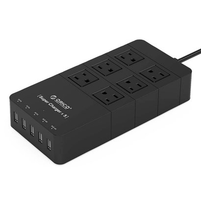ORICO ORICO Family Size 6 Outlet 1700 joule Surge Protector Power Strip with 5 USB Charging Ports 40 Watt, Black (HPC-6A5U)