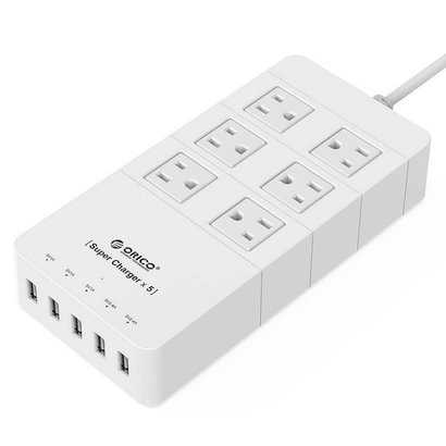 ORICO ORICO Family Size 6 Outlet 1700 joule Surge Protector Power Strip with 5 USB Charging Ports 40 Watt, White (HPC-6A5U)
