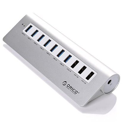 ORICO ORICO Aluminum 7 Port USB3.0 HUB with 3 Charging Ports(1 x 5V2.1, 2 x 5V1A) and 12V3A Power Adapter - Silver (M3H73P)