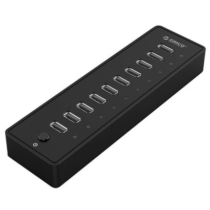 ORICO ORICO P10-U2 10 Port External USB HUB Ultra Mini USB HUB for Laptop & Desktop (10 Port HUB with Power Adapter) - Black