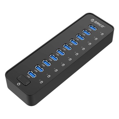 ORICO ORICO 10 Port USB3.0 SuperSpeed HUB with 3.3Ft. Date Cable 12V3A PSU VL812 Chip - Black(P10-U3)