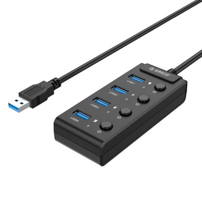 ORICO ORICO W9PH4-U3 4-Port USB 3.0 Hub with Individual Power Switch and LEDs- Black