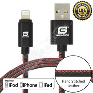 Gigacord Gigacord LeatherARMOR iPhone/iPad/iPod Lightning 8 pin Charge/Sync Cable w/Strain Relief, Premium Leather, Anodized Aluminum Connectors, Lifetime Warranty, Black w/ Red Stitch (Choose Length)