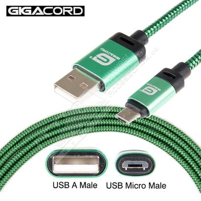 Gigacord Gigacord BlackARMOR2 Samsung USB Micro 5-pin Charge/Sync Cable w/Strain Relief, Nylon Braiding, Tapered Aluminum Connector, Lifetime Warranty, Green (Choose Length)