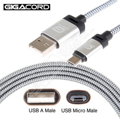 Gigacord Gigacord BlackARMOR2 Samsung USB Micro 5-pin Charge/Sync Cable w/Strain Relief, Nylon Braiding, Tapered Aluminum Connector, Lifetime Warranty, White (Choose Length)