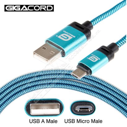 Gigacord Gigacord BlackARMOR2 Samsung USB Micro 5-pin Charge/Sync Cable w/Strain Relief, Nylon Braiding, Tapered Aluminum Connector, Lifetime Warranty, Blue (Choose Length)