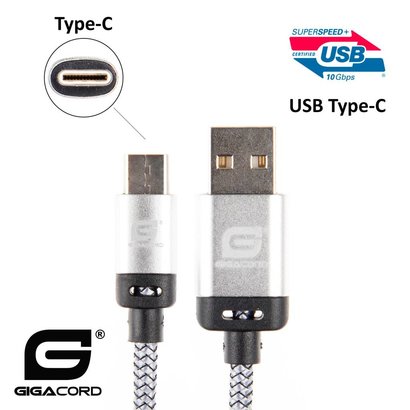 Gigacord Gigacord BlackARMOR2 Samsung USB-C Type-C 24-pin Charge/Sync Cable w/Strain Relief, Nylon Braiding, Anodized Aluminum Connectors, Lifetime Warranty, White (Choose Length)