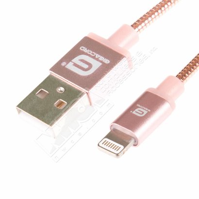 Gigacord 3Ft Gigacord MetalARMOR iPhone/iPad/iPod Lightning 8 pin Charge/Sync Cable w/Strain Relief, Metal Braiding, Ultra Slim Aluminum Connectors, 1 Year Warranty (Rose Gold)