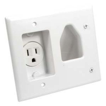 Recessed Low Voltage Cable Plate with Recessed Power, White