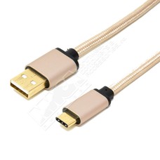 6ft. USB Type C to USB2.0 A Male Cable with Gold Aluminium Case and Braid, Golden Plated Connector