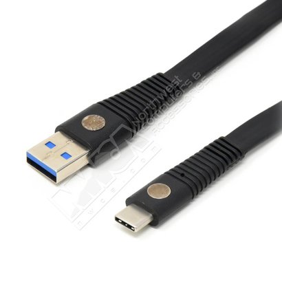 6ft. Flat Cable USB C to USB3.0 A Male Cable with Magnets Black