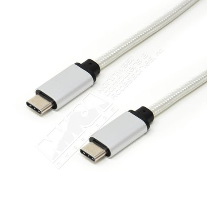 3ft. USB-C Type C to Type C with Silver Aluminium Case and Braid 480Mbps Cable