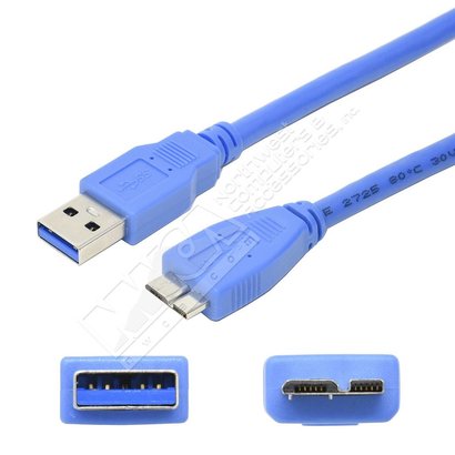 USB 3.0 A Male to Micro B Male Cable, Blue (Choose Length)