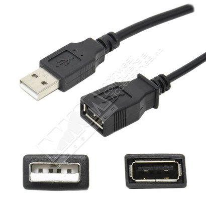 USB 2.0 A Male to A Female Extension Cable, Black (Choose Length)