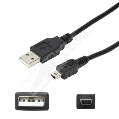 USB 2.0 A to Mini-B (5-pin) Cable Black (Choose Length)