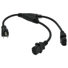 1Ft Y Power Cord 5-15P to (2) C-13 Black SJT 18/3