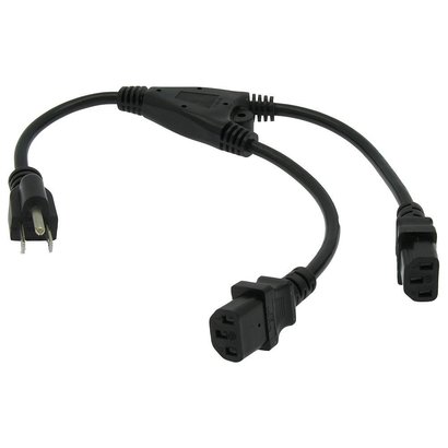 1.5Ft Y Power Cord 5-15P to (2) C-13 Black SJT 18/3