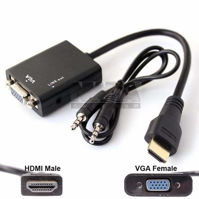 Gigacord 8" HDMI Video to VGA Converter, HDMI Male to VGA Female Adapter with 3.5mm Stereo Audio Support