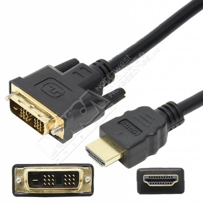 HDMI Male to DVI-D Single Link Male Cable, Black (Choose Length)