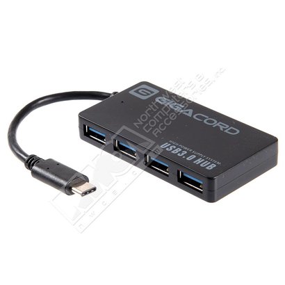 Gigacord Gigacord USB 3.1c to 4-port USB 3.0 Non Powered Hub, Black