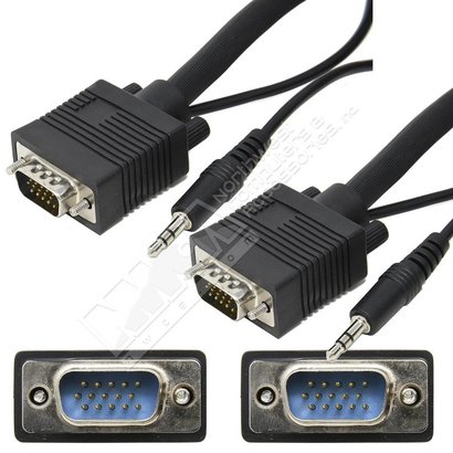 Triple Shielded VGA Male Male Monitor Cable with 3.5mm Stereo Audio, Black (Choose Length)