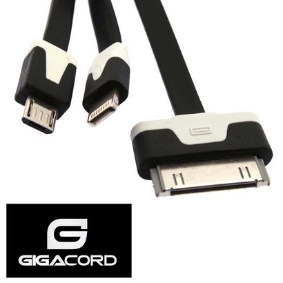 Gigacord 20cm 3-in1 USB Charge Flat noodle Cable iPhone 4 5 6 Samsung, Charging Only (Choose color)