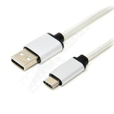 3ft. USB Type C to USB2.0 A Male Cable with Silver Aluminium Case and Braid