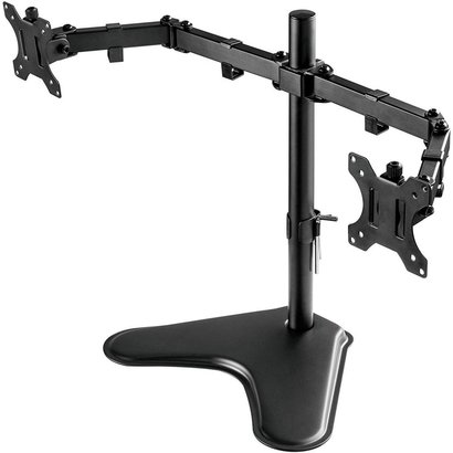 Dual Monitor Stand, Free Standing Height Adjustable Two Arm Monitor Mount for Two 13 to 32 inch LCD Screens with Swivel and Tilt, 17.6lbs per Arm