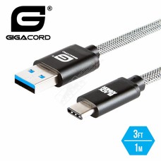 Gigacord Gigacord Black Armor 3Ft USB 3.1c Male to USB 3.0 A Male, Fishnet Braiding, Black Aluminum Connectors