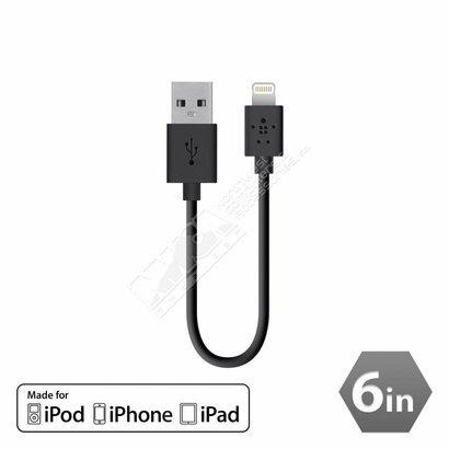 Belkin Belkin 6 inch F8J023BT06INBLK 6" Lightning to USB Charge & Sync Cable Apple MFI Certified (Choose Color)