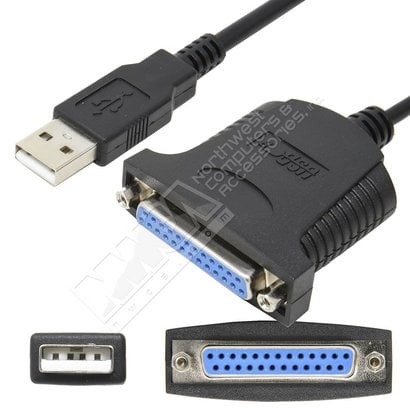 6 Foot USB to Parallel DB25 Female Printer cable adapter