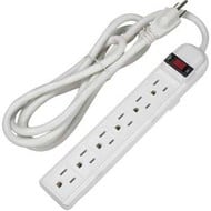 6-Outlet Surge Strip Protector 15 Amp, 90 Joules, White (Choose Length)