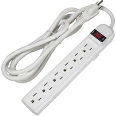 6-Outlet Surge Strip Protector 15 Amp, 90 Joules, White (Choose Length)