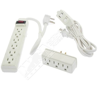 3pc Combo, 6-Outlet Power Strip 1.5Ft Cord; 6Ft 3-Outlet Cube Tap; 3-Outlet Power Tap