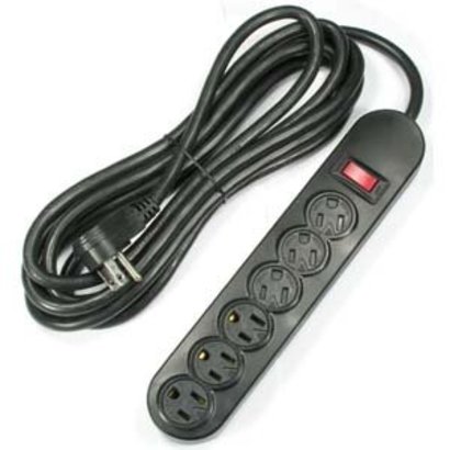 12Ft 6-Outlet Power Strip AC125V 14AWG Black, Prependicular Right Angle Plug Plugs